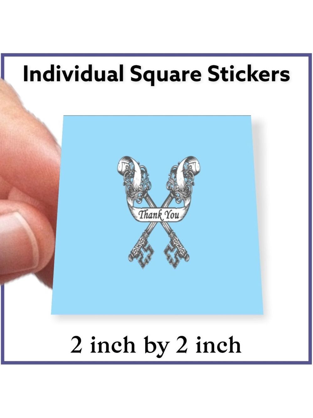 200 (2x2 Inch) Square Stickers, Skeleton Key High Gloss, Thank You